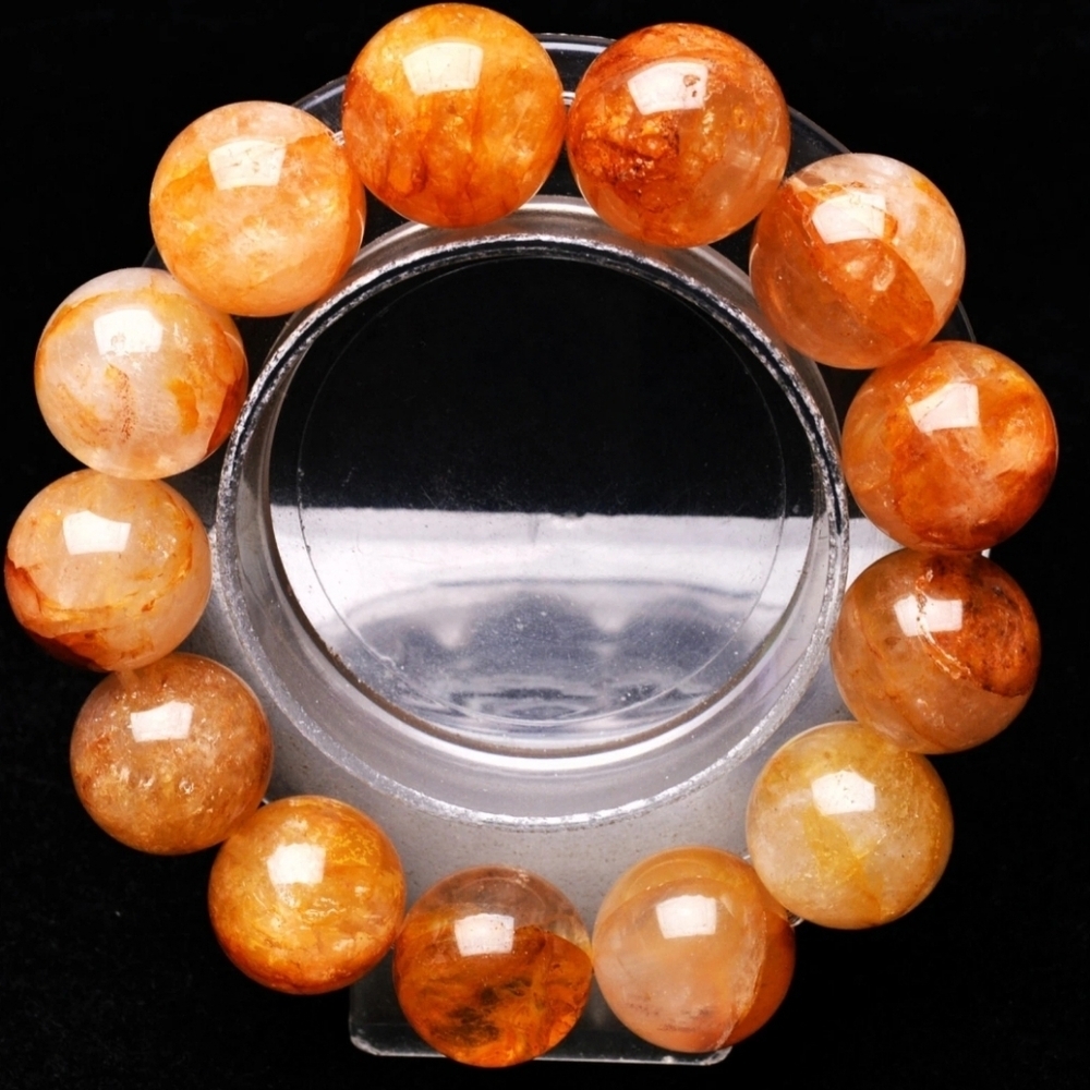 16.5mm Natural Yellow Phantom Ghost Garden Crystal Gemstone Round Bead Bracelet - Picture 6 of 9